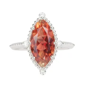 3.25ct Bright Red Oregon Sunstone with Diamonds 14K White Gold Engagement Ring