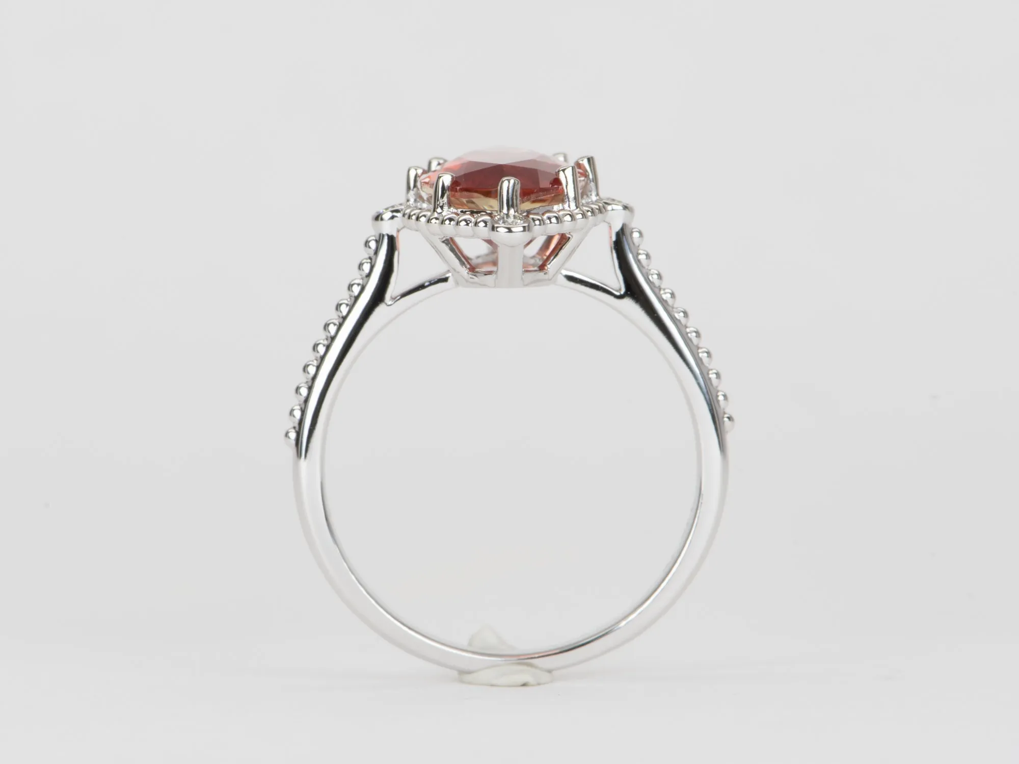 3.25ct Bright Red Oregon Sunstone with Diamonds 14K White Gold Engagement Ring