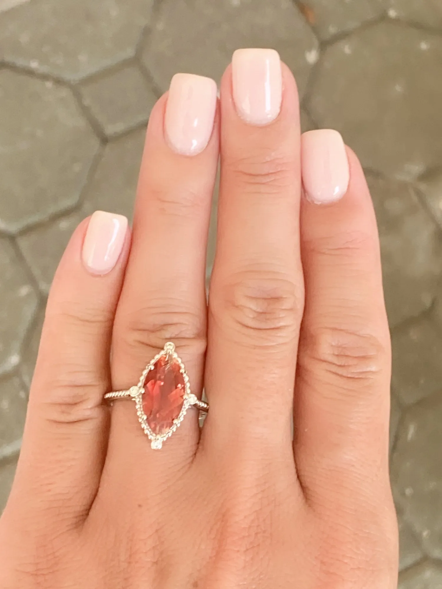 3.25ct Bright Red Oregon Sunstone with Diamonds 14K White Gold Engagement Ring