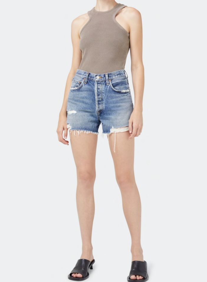 AGOLDE Dee Distressed High Rise Jean Shorts - Turmoil