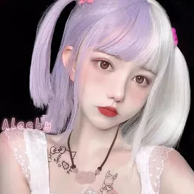 ALEEBY HARAJUKU LOLITA PURPLE WHITE SHORT STRAIGHT WIG BY31170