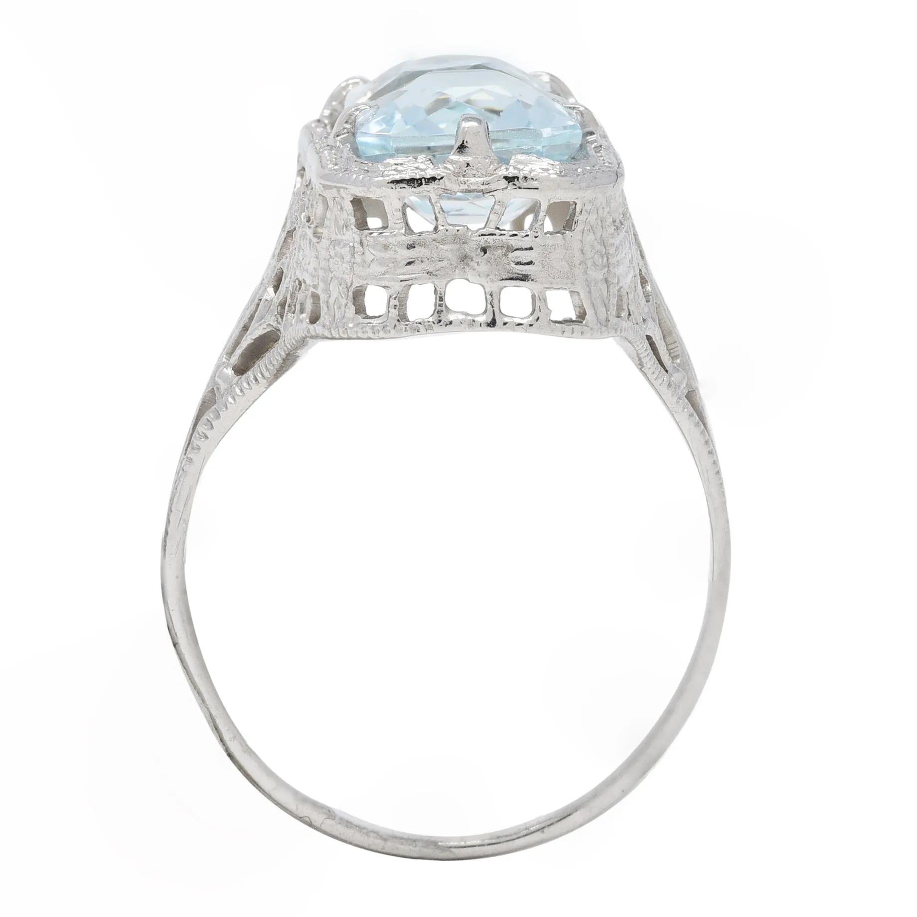 Art Deco Aquamarine 14 Karat White Gold Two-Stone Orange Blossom Vintage Ring