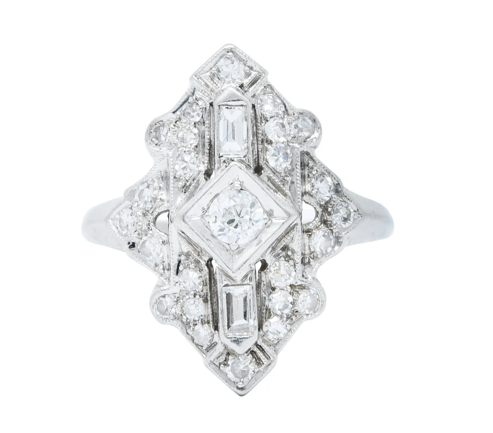 Art Deco Diamond Platinum Geometric Dinner Ring