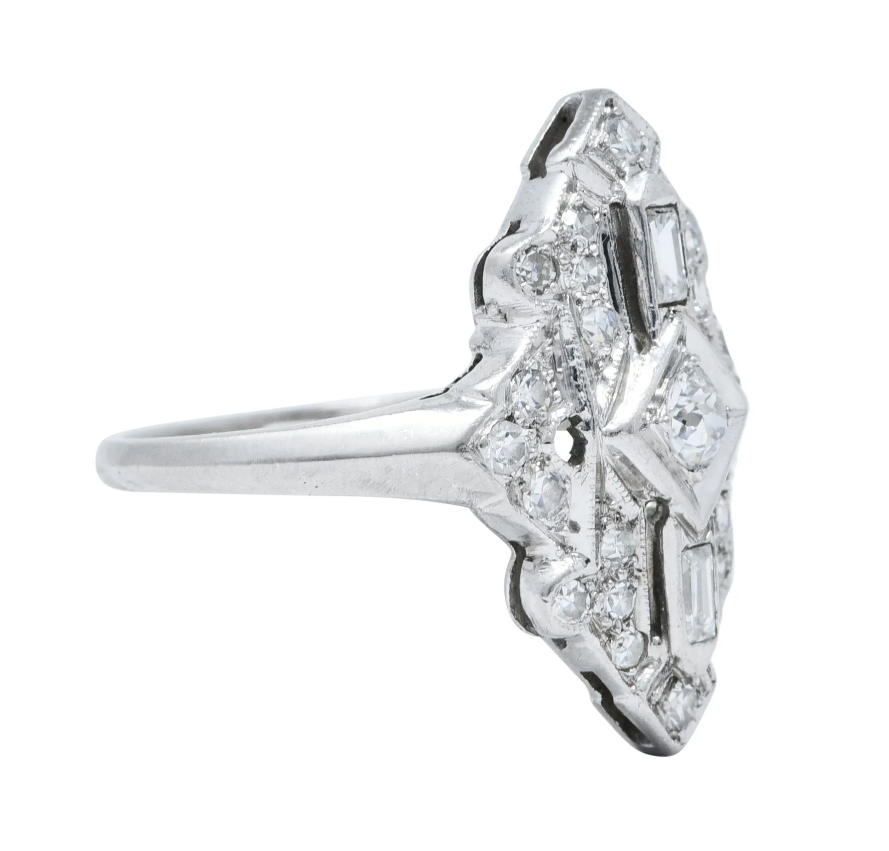 Art Deco Diamond Platinum Geometric Dinner Ring