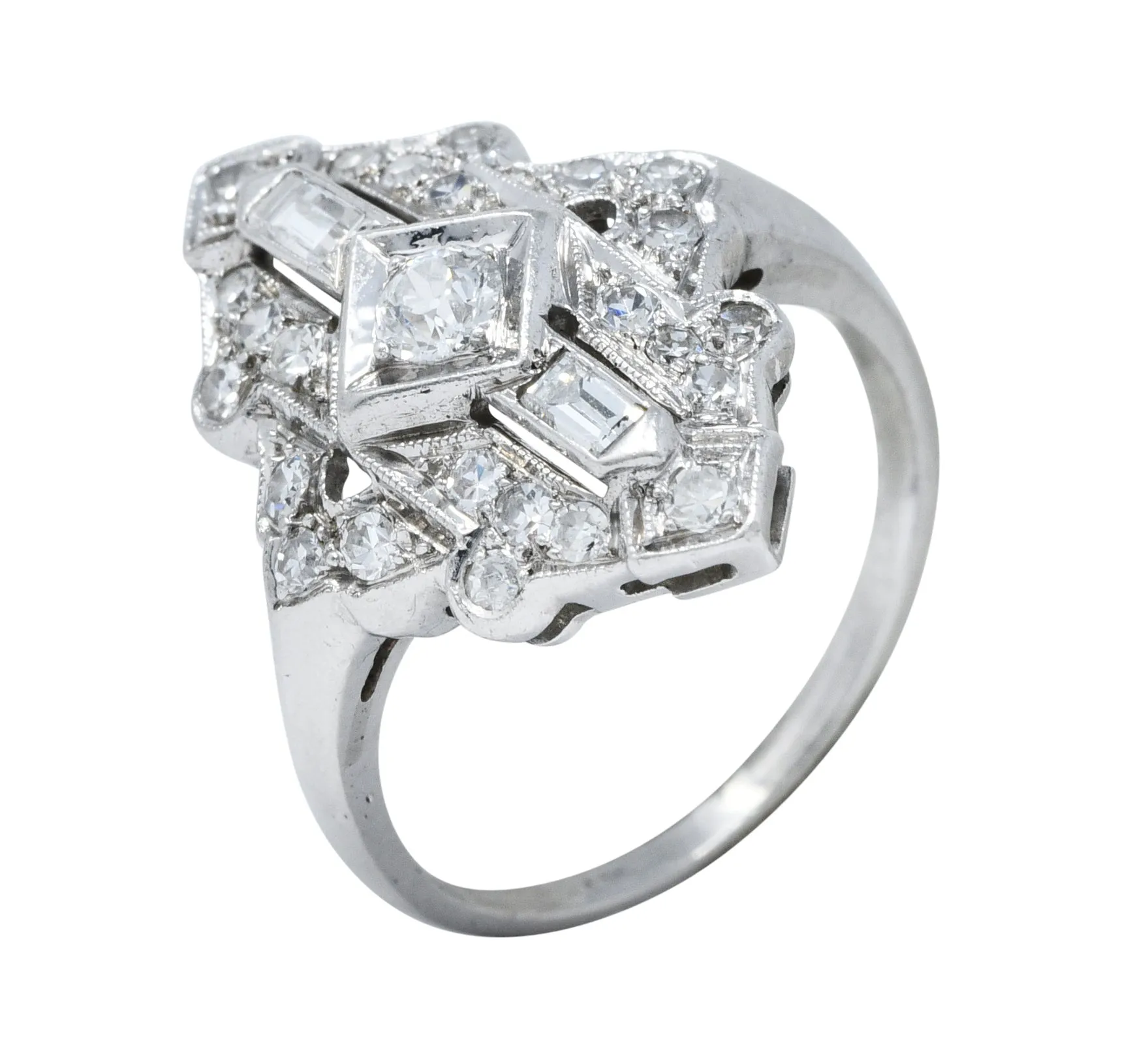 Art Deco Diamond Platinum Geometric Dinner Ring