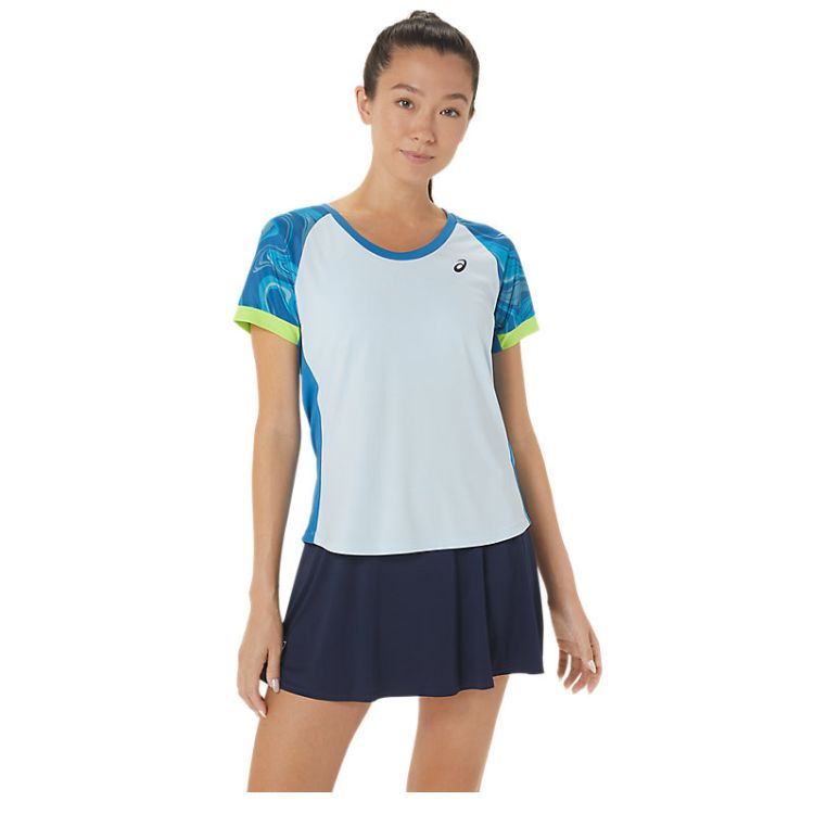 Asics T-Shirt Court Graphic SS Top Dames Blauw