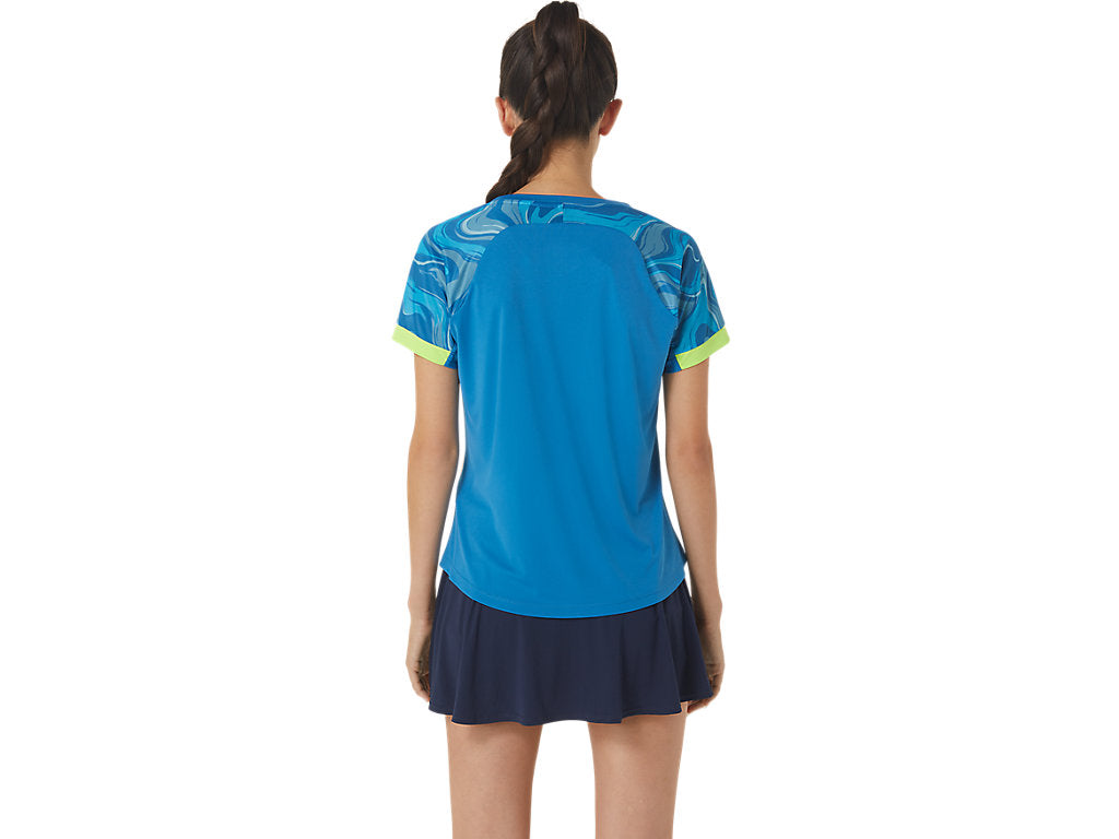 Asics T-Shirt Court Graphic SS Top Dames Blauw