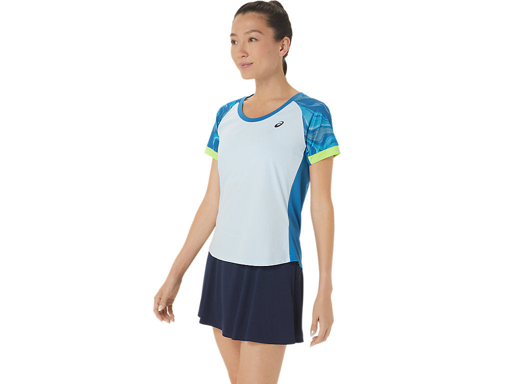 Asics T-Shirt Court Graphic SS Top Dames Blauw