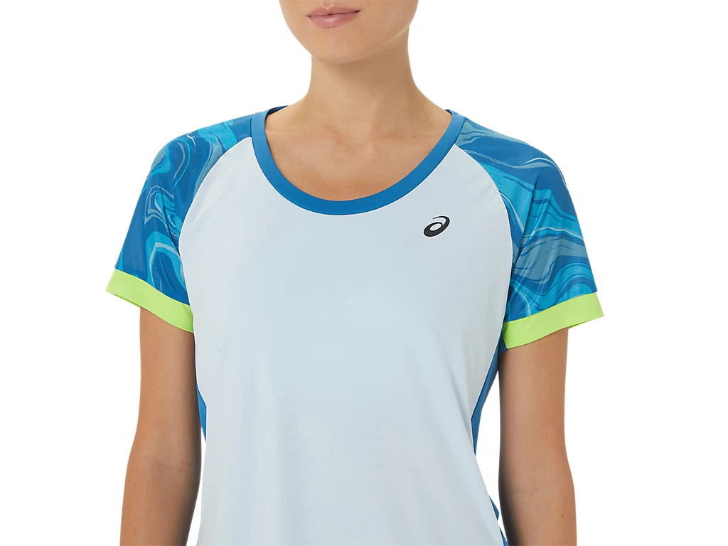 Asics T-Shirt Court Graphic SS Top Dames Blauw