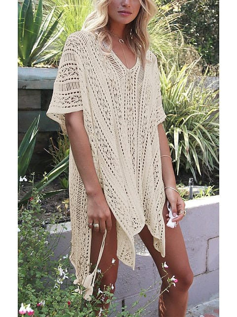 Beach-Ready Women's Crochet Hole Swimsuit Cover-Up Dress