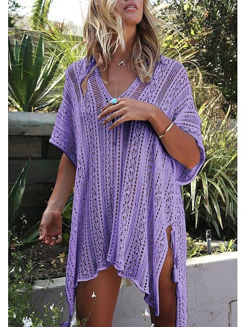 Beach-Ready Women's Crochet Hole Swimsuit Cover-Up Dress