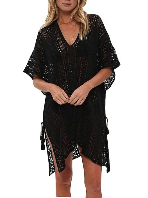 Beach-Ready Women's Crochet Hole Swimsuit Cover-Up Dress