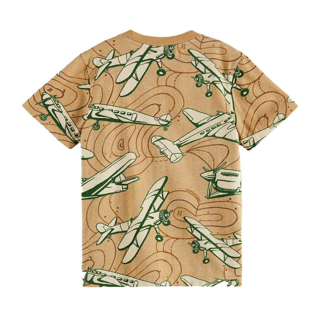 Beige Plane Graphic T-Shirt