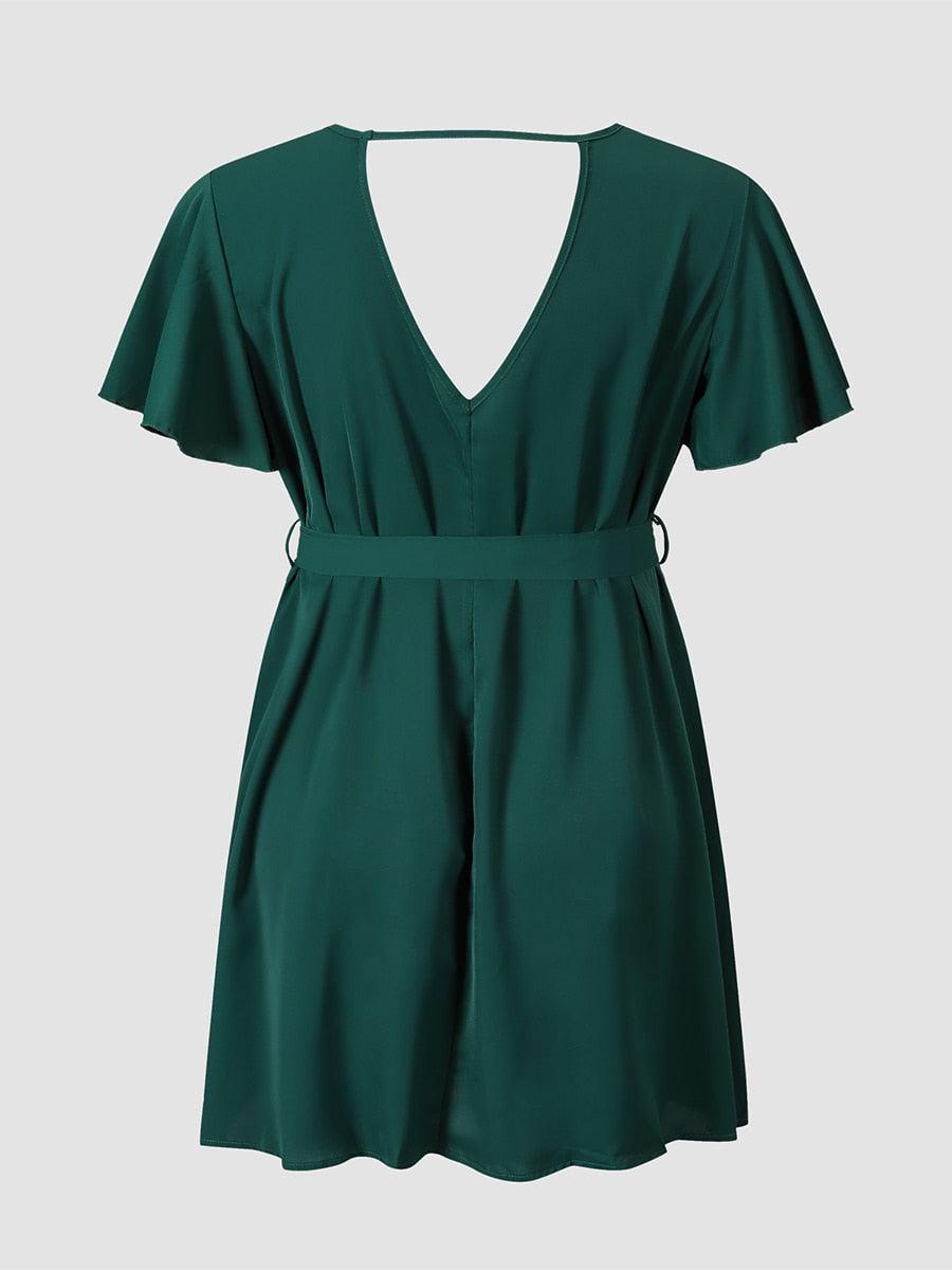 Belted Green Midi Dress