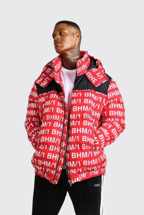 BHM/1 Printed Puffer Coat | boohooMAN UK