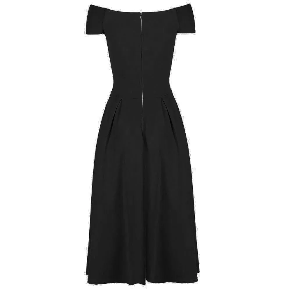 Black Crossover Vintage Bardot 50s Swing Dress