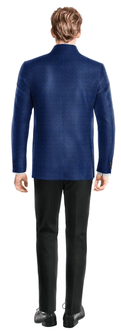  Blazer cuello mao azul cobalto de jacquard floral