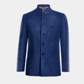  Blazer cuello mao azul cobalto de jacquard floral