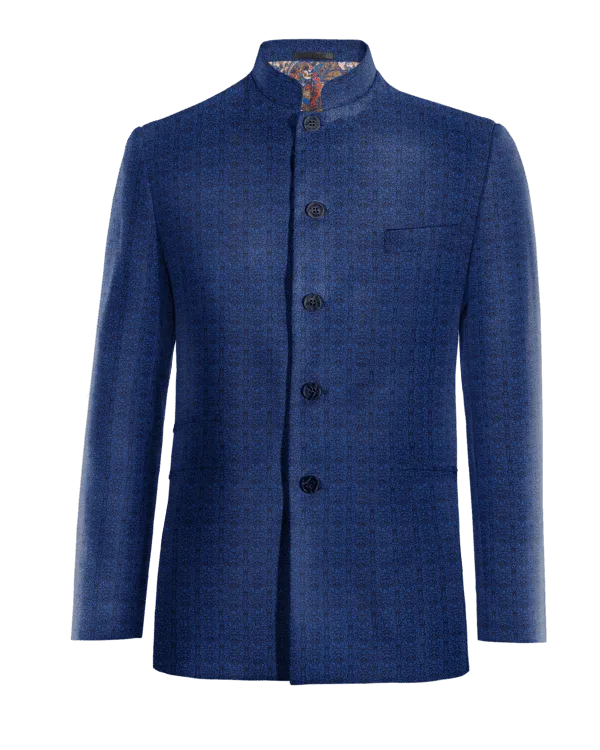  Blazer cuello mao azul cobalto de jacquard floral