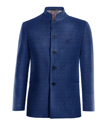  Blazer cuello mao azul cobalto de jacquard floral