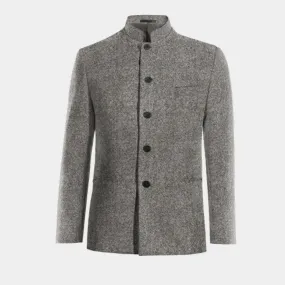  Blazer cuello mao gris claro de donegal tweed