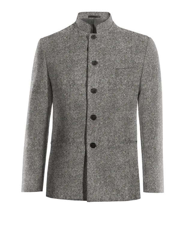  Blazer cuello mao gris claro de donegal tweed