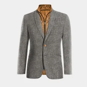  Blazer gris claro de donegal tweed solapa redonda