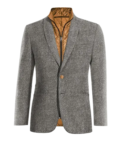  Blazer gris claro de donegal tweed solapa redonda