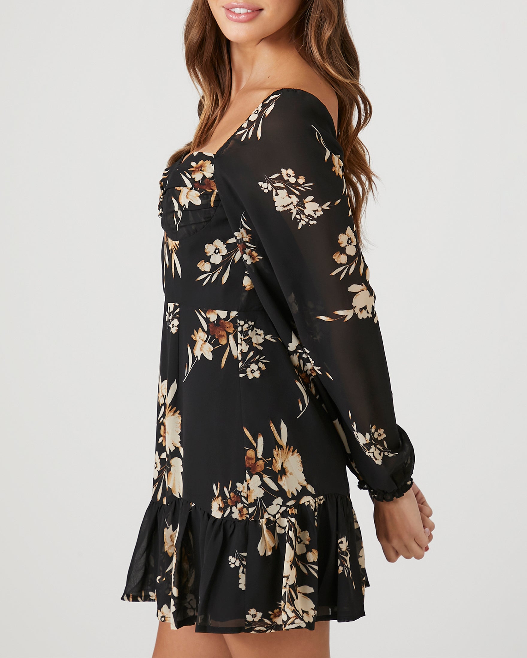 Chiffon Floral Print Mini Dress