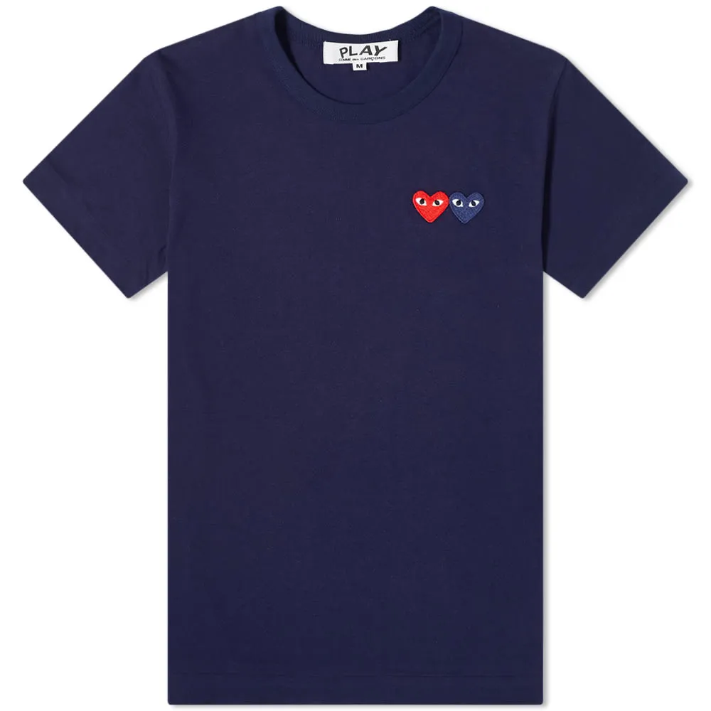 Comme des Garcons Play Women's Double Heart Logo T-ShirtNavy