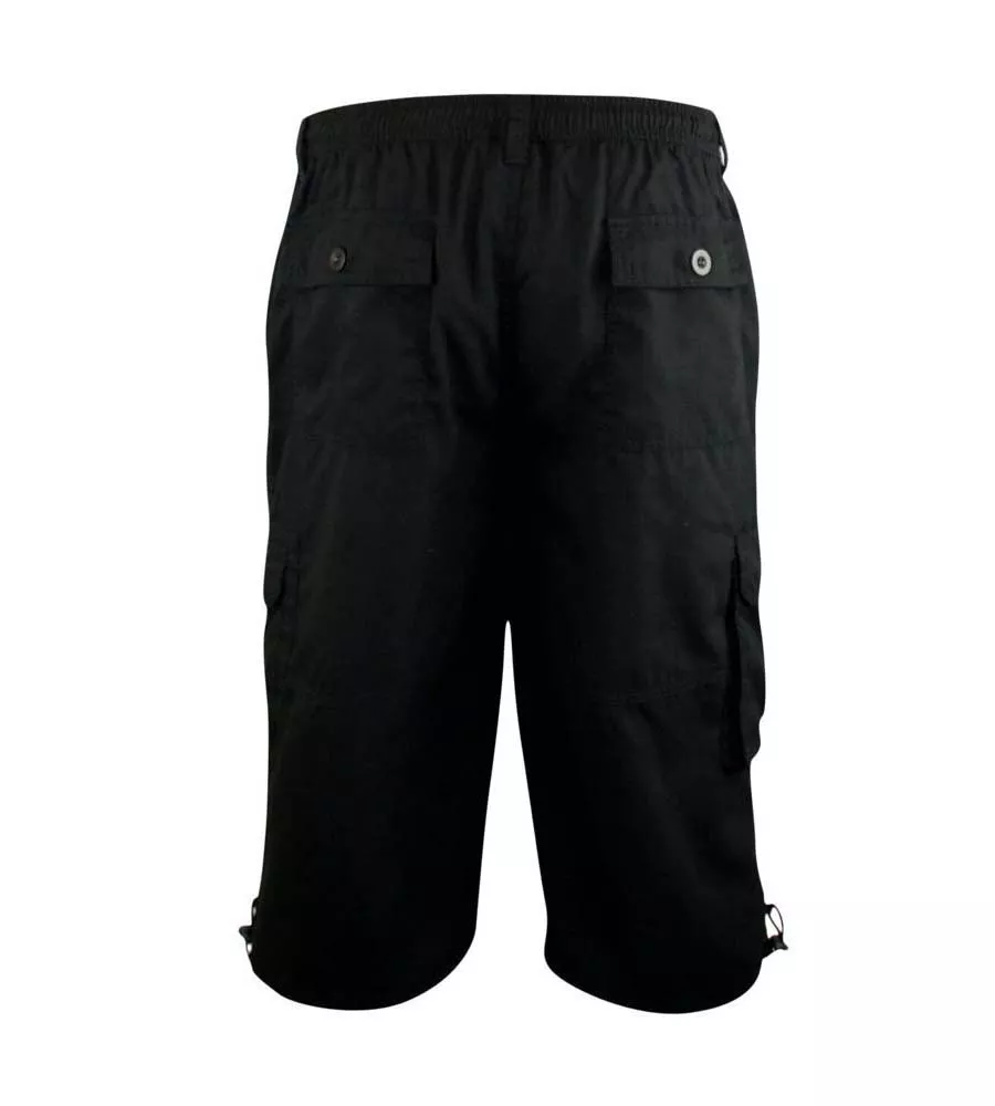 D555 Big Mens Black Cargo Capri Pant With Leg Pockets (MASON BLACK)