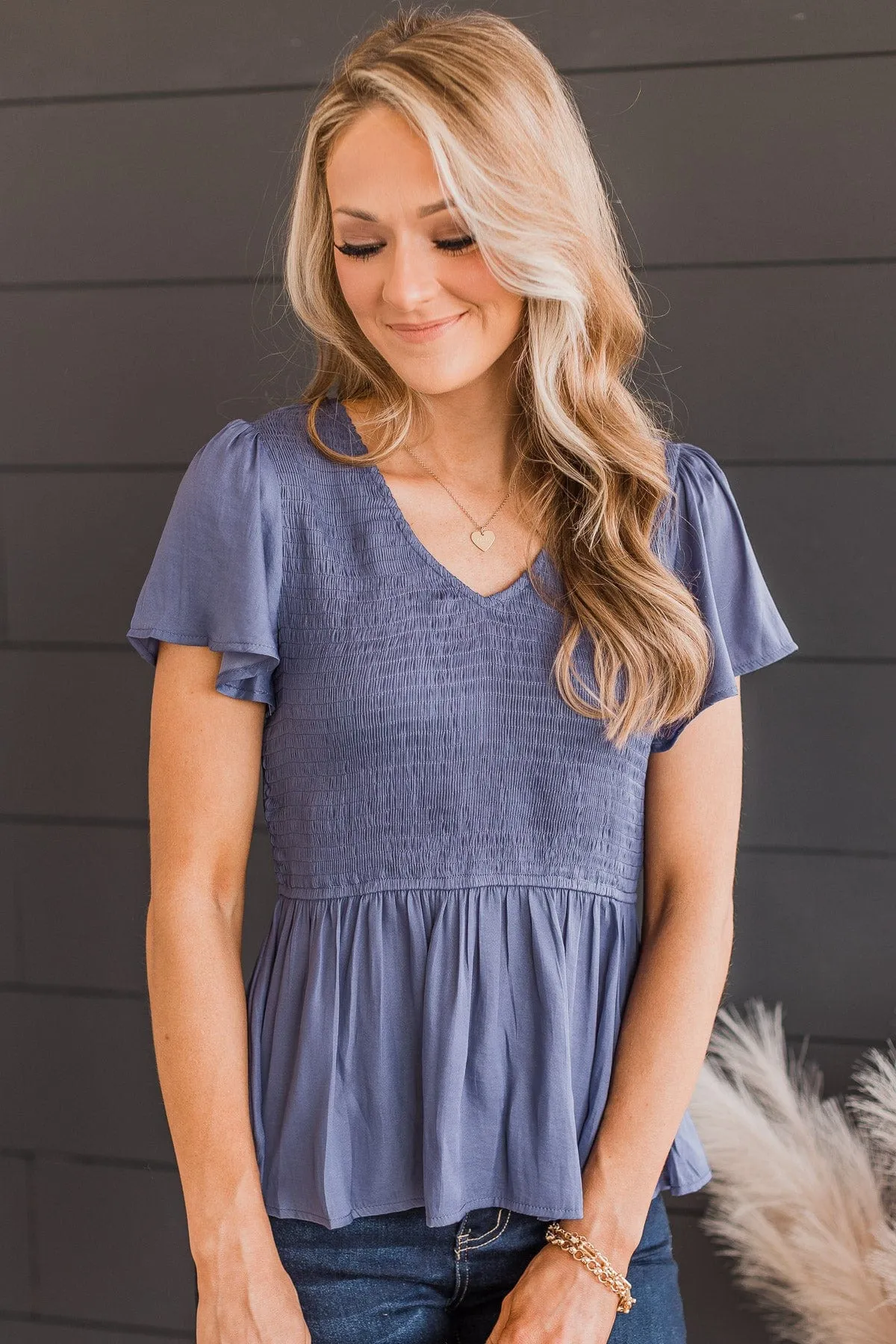 Dedicated Love Smocked Blouse- Midnight Blue