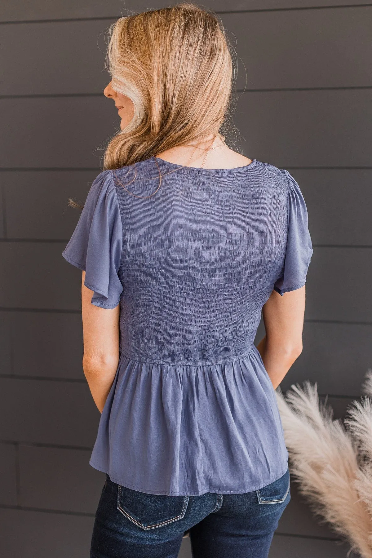 Dedicated Love Smocked Blouse- Midnight Blue