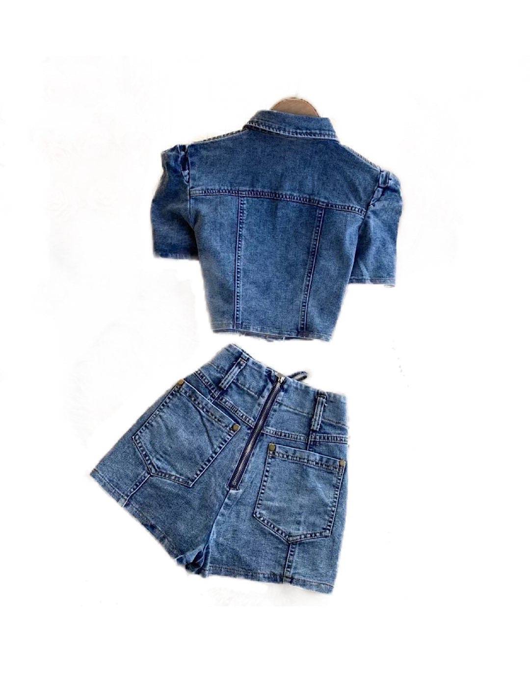 Denim Matching Shorts And Top Set