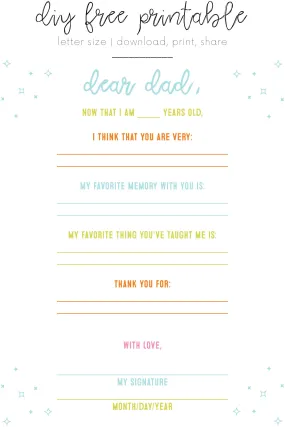 DIY Dear Dad Father's Day Printable