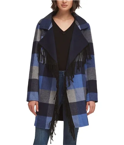 Dkny Womens Plaid Fringe Jacket