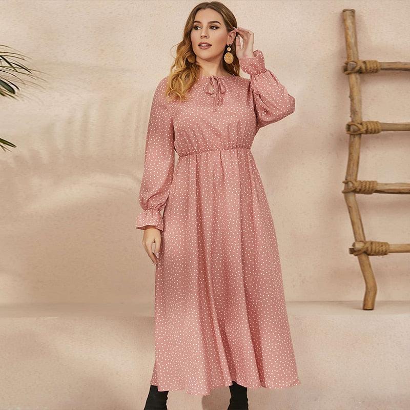 Dotted Plus Size Chiffon Dress