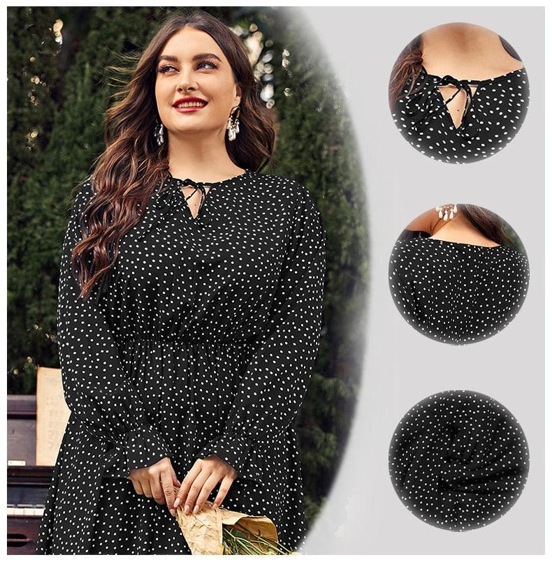 Dotted Plus Size Chiffon Dress