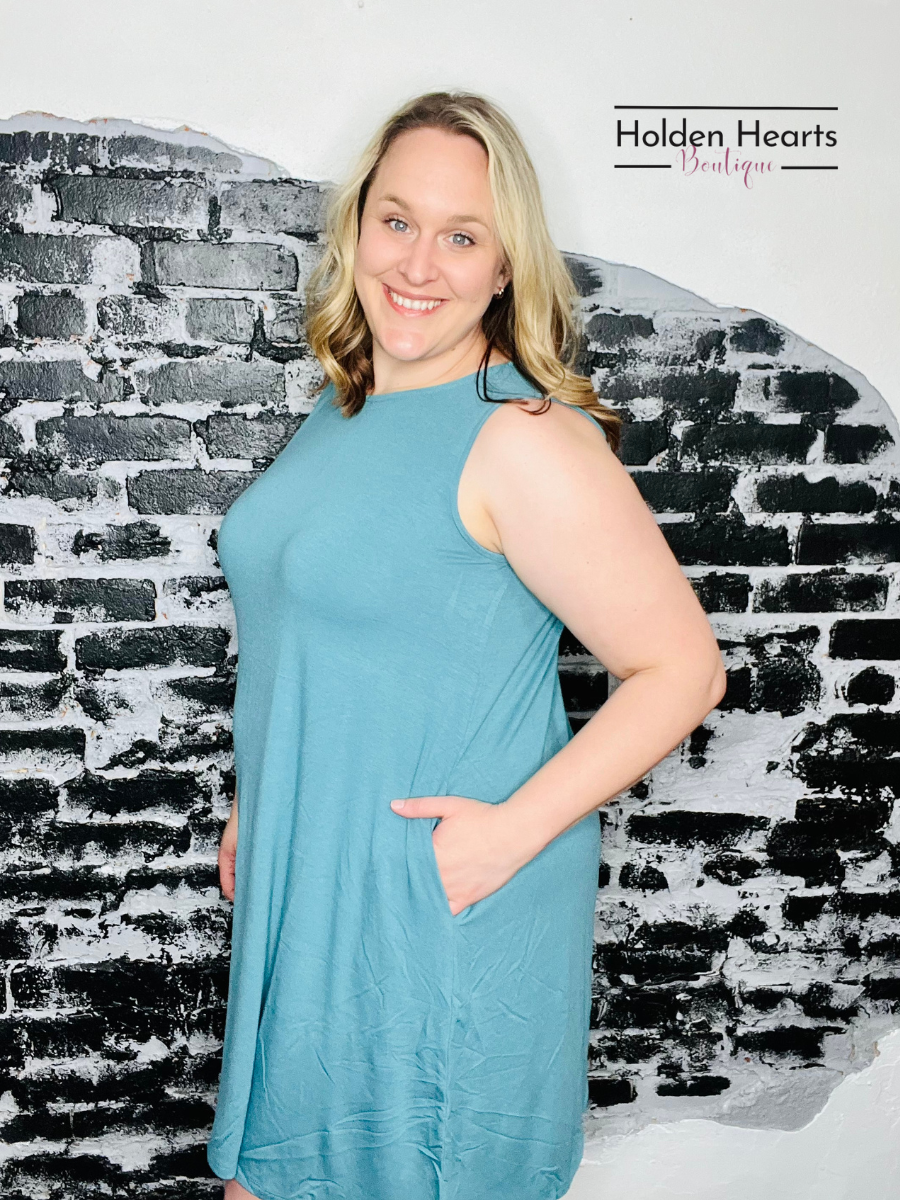 Dusty Teal Night On the Town Swing Dress