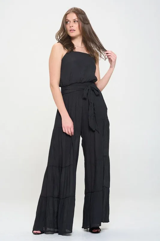 ELASTIC STRAP TIERED JUMPSUIT