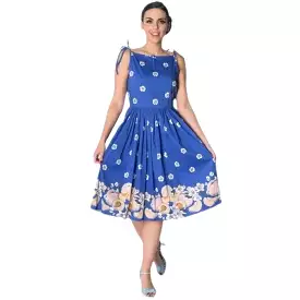 Electric Blue Floral Fruit Inspired Summer Swing Dress