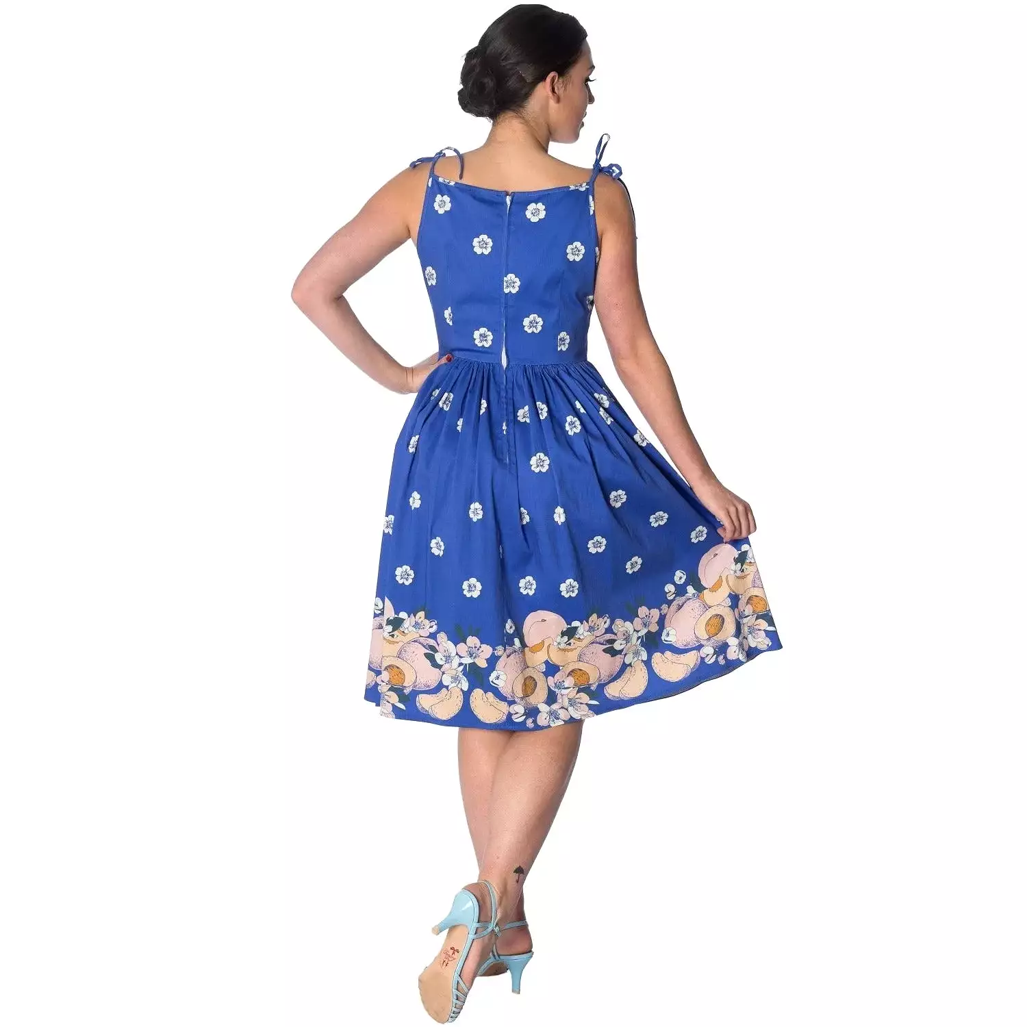 Electric Blue Floral Fruit Inspired Summer Swing Dress