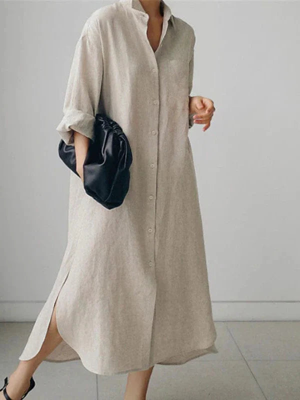 Elegant White V-Neck Swing Midi Dress with Pockets