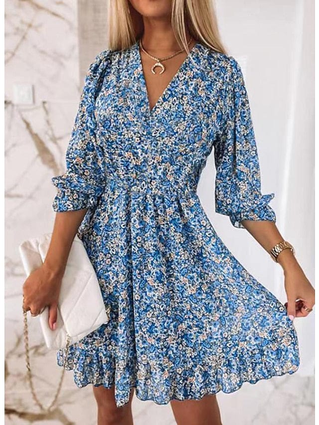 Floral Print V-Neck Mini Dress for Women