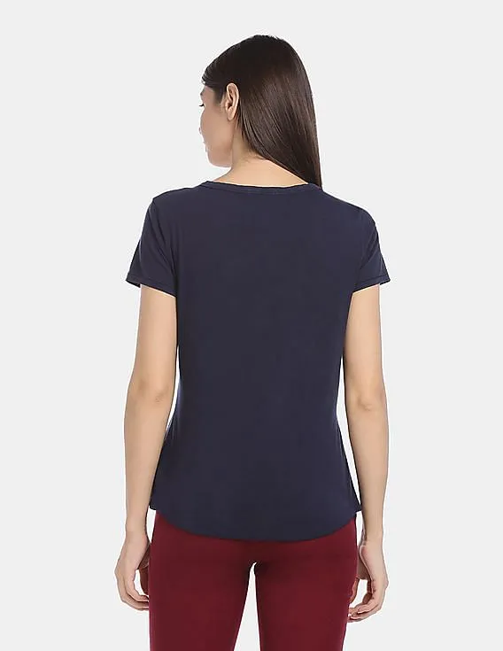 GAP Women Blue Retro 1969 Graphic V-Neck Tee