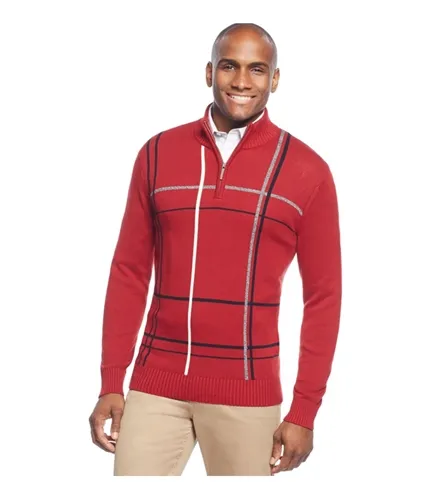 Geoffrey Beene Mens Windowpane Quarter-Zip Pullover Sweater