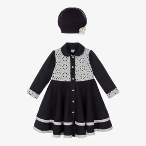 Girls Navy Blue Coat & Hat Set