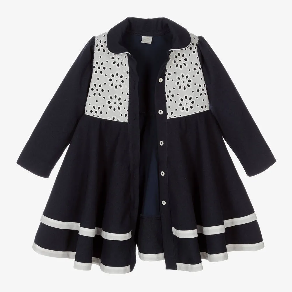 Girls Navy Blue Coat & Hat Set