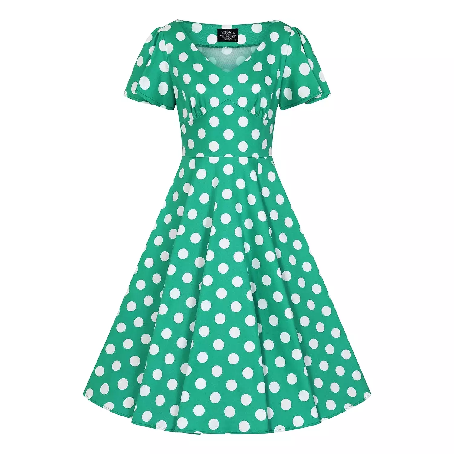 Green & White Polka Dot Short Sleeve 50s Swing Tea Dress