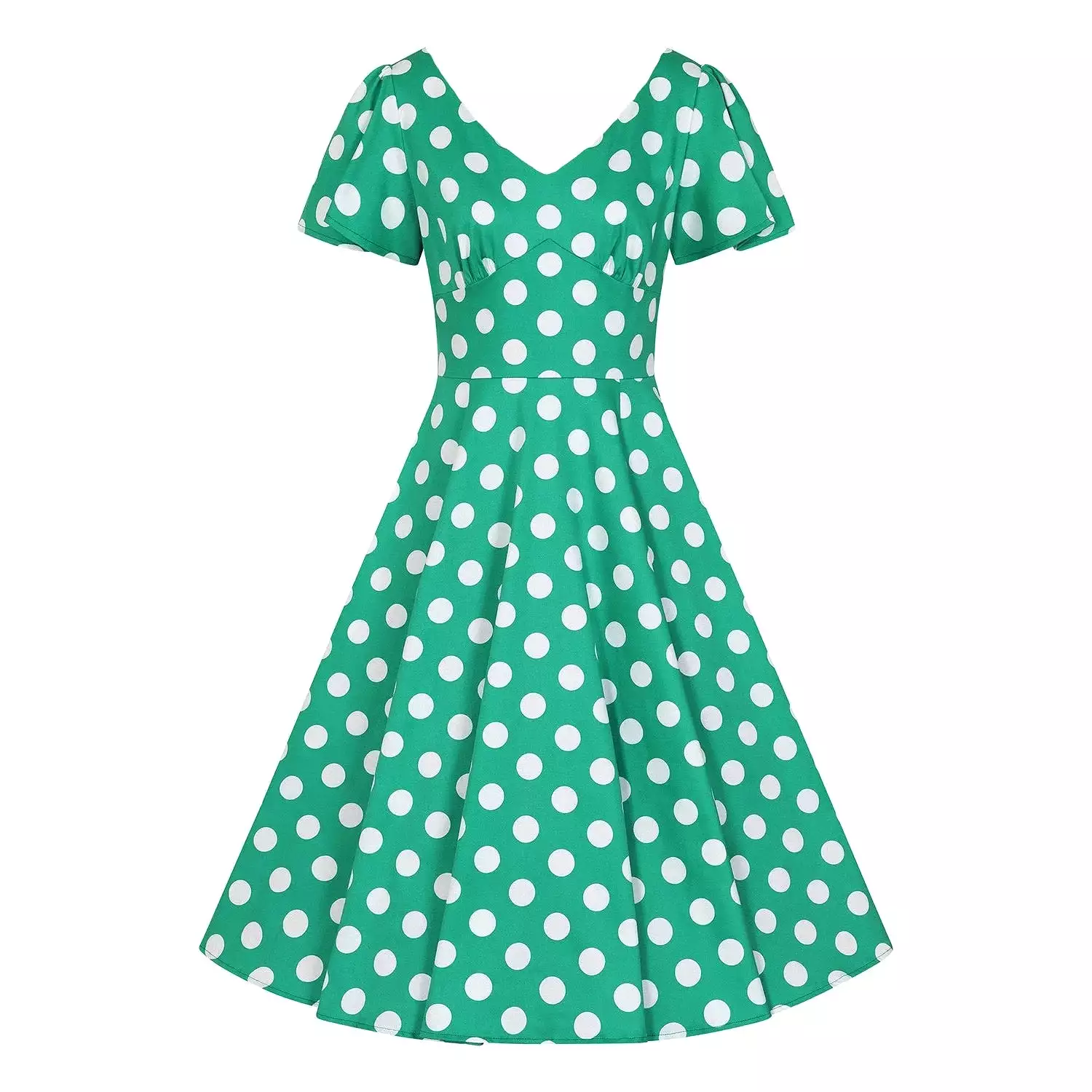 Green & White Polka Dot Short Sleeve 50s Swing Tea Dress